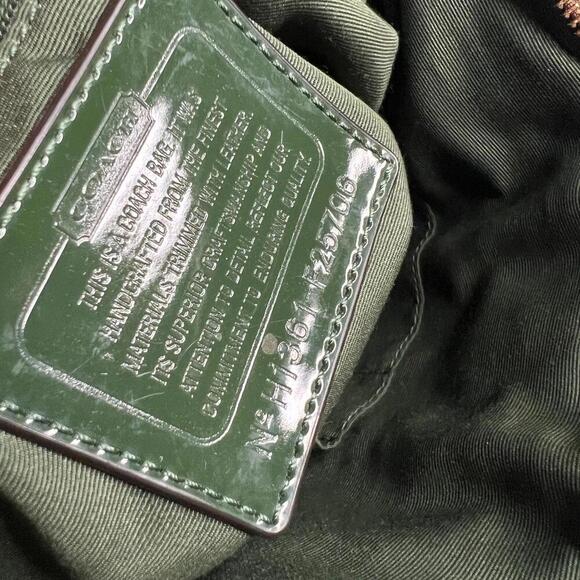 Coach F22706 Signature Stripe Patent Leather Tote Khaki Green Python Trim Handba - Picture 4 of 10